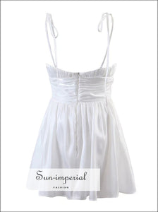 Women White A-line Tie Cami Strap Pleated Mini Dress with Ruched Bodice detail chick sexy style, corset harajuku PUNK STYLE Sun-Imperial 