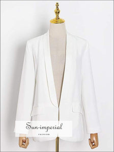 Women White Blazer Notched Collar Long Sleeve Oversized Casual Basic style, elegant Unique women black blazer, navy blazer SUN-IMPERIAL 
