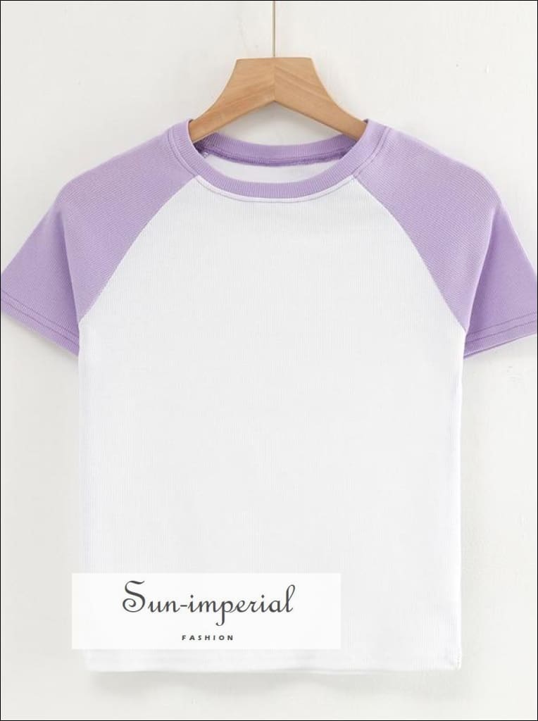 Sun-imperial - women white blue color block short sleeve