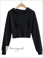 Women White Corset Style Cinched Waist Crop Hoodie Sweatshirt Basic style, casual corset cropped women sweatshirt, harajuku style 