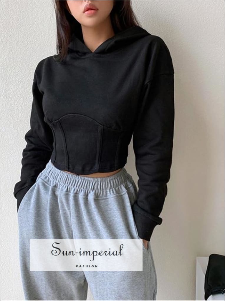 Sun-imperial - women white corset style cinched waist crop hoodie  sweatshirt – Sun-Imperial