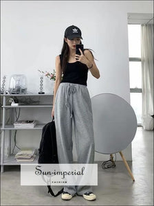 Women White Elasticated Drawstring High Waist Wide Leg Joggers Cotton Sweatpant activewear SUN-IMPERIAL United States