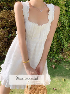 Sun-imperial - women white embroidery sleeveless backless mini dress with x back strap detail Sun-Imperial Sun-imperial - women white embroidery sleeveless backless mini dress with x back strap detail Sun-Imperial