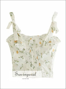 Women White Floral Cami Strap top with Center Bow and Ruched Bodice detail Tank Top With And Detail Sun-Imperial United States