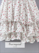 Women White Floral Tie Cami Strap Center Corset Style Layered Mini Dress with Ruffle Hem boho style, chick sexy harajuku New Party Dress, 