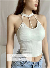 Women White Halter Neck Strappy Ribbed Padded Bralette Crop top chick sexy style, corset harajuku Preppy Style Clothes, PUNK STYLE 