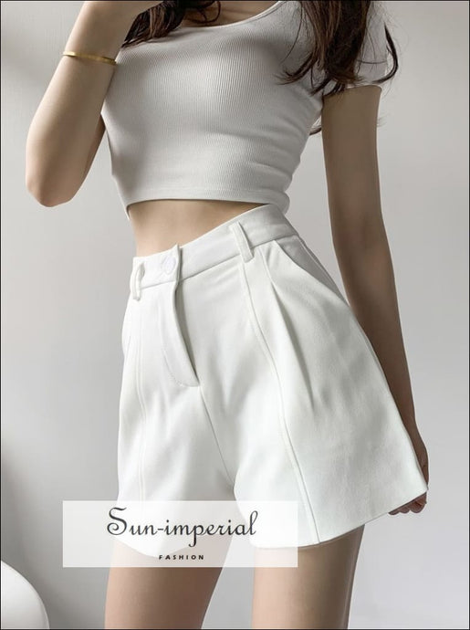 Women White High Waist Tailored Shorts A-line Fit Basic style, casual elegant harajuku Preppy Style Clothes SUN-IMPERIAL United States