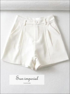 Women White High Waist Tailored Shorts A-line Fit Basic style, casual elegant harajuku Preppy Style Clothes SUN-IMPERIAL United States