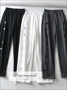 Women White Oversized Jogger Sweetheart Sporty Pants with Drawstring Cuffs and Heart Print detail Basic style, casual harajuku Preppy Style 