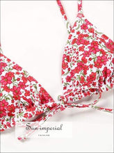 Women White Red Floral Print Bikini Set Tie front top High Waist side bottom SUN-IMPERIAL United States