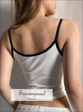 Women White Sweetheart Neckline Camisole with Padded Cup and Contrast Black Piping Cami top Basic style, casual chick sexy harajuku Preppy 