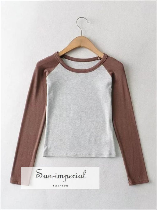 Women White with Black Long Sleeve Colorblock Raglan Rib Fitted T-shirt SUN-IMPERIAL United States