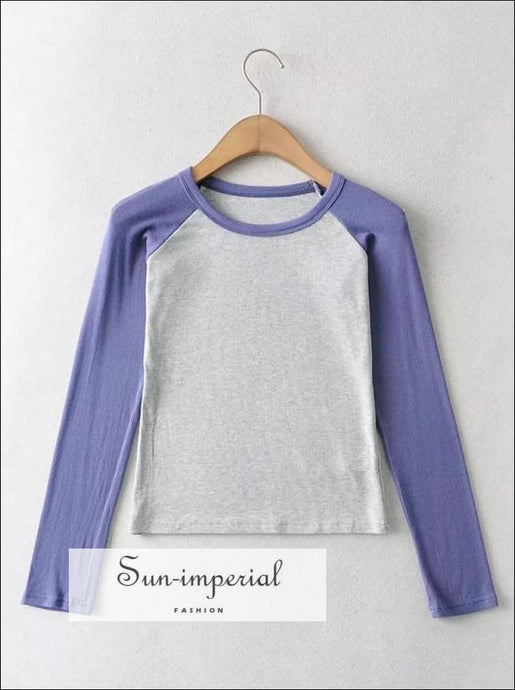 Women White with Black Long Sleeve Colorblock Raglan Rib Fitted T-shirt SUN-IMPERIAL United States