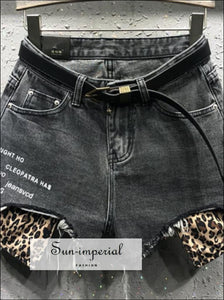 Women Wide Leg Denim Shorts Leopard Print Pocket Jeans Shorts