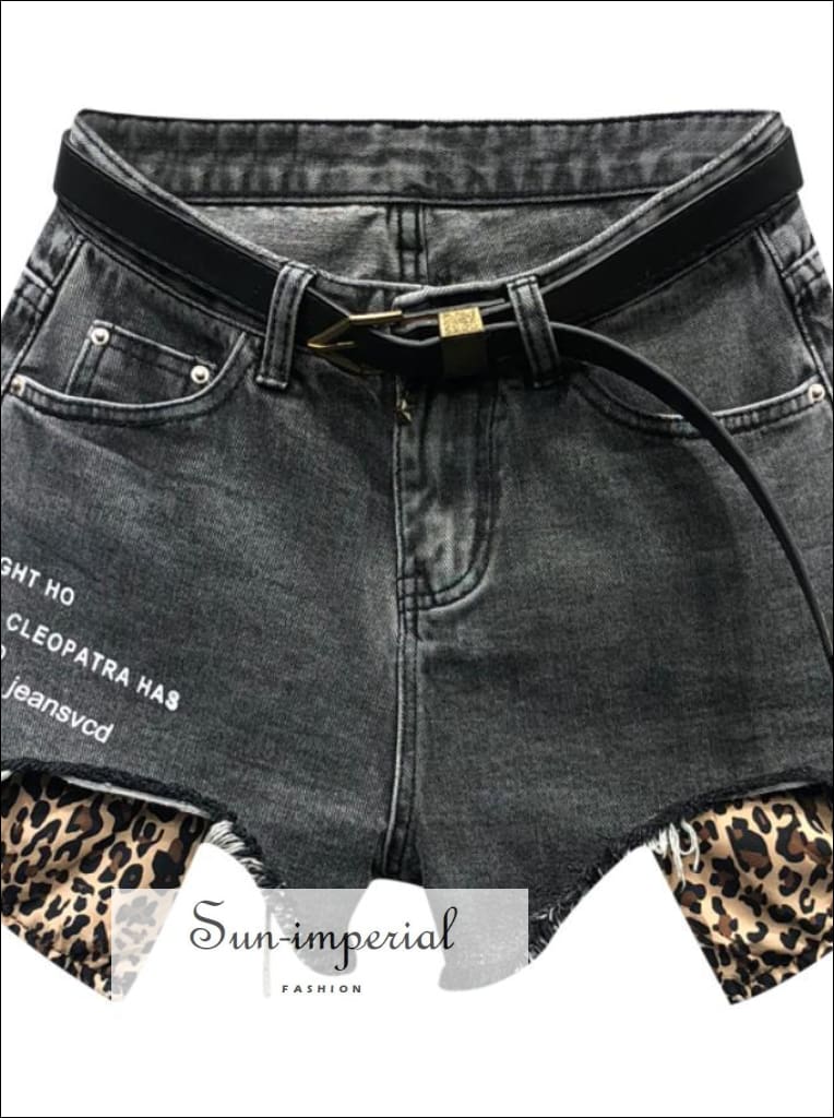 Women Wide Leg Denim Shorts Leopard Print Pocket Jeans Shorts