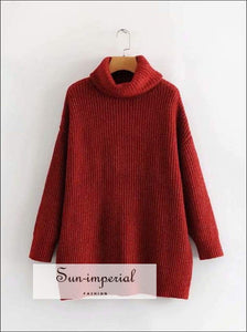 Women Wine Red Oversized Turtleneck Loose Pullovers Jumper Soft Warm Sweater Basic style, bohemian boho casual harajuku style SUN-IMPERIAL 