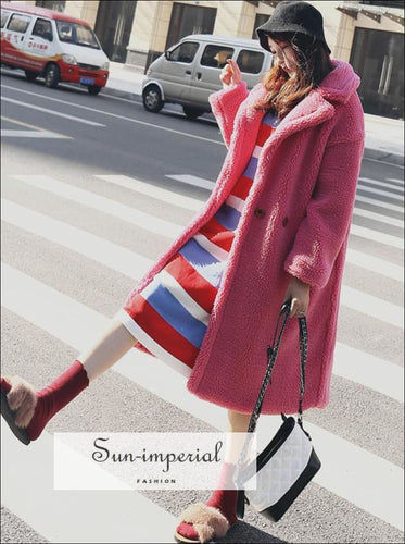 Women Winter Faux Fur Teddy Coat over Sized Solid Color Long Coats Fluffy Jacket SUN-IMPERIAL United States