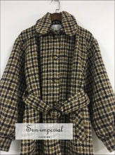 Women Woolen Plaid Long Sleeve Turn-down Collar Warm Winter Coat bohemian style, boho Unique vintage vintagestyle SUN-IMPERIAL United States