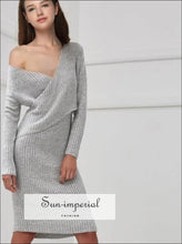 Women Wrap V Neck Ribbed Knit Dresses SUN-IMPERIAL United States