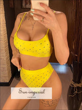 Women Yellow High Waist Bikini Tank Set with Sequin Rectangle detail Hot Pink With Detail SUN-IMPERIAL United States