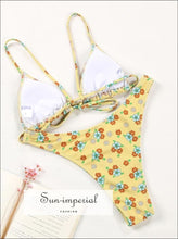 Women Yellow with Red Floral Print Bikini Set Tie front top High Waist side bottom SUN-IMPERIAL United States