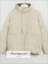 Womens Beige with Brown Inside Color Block Puffer Jacket Warm Outwear Winter Coat Black Buttoned Maxi Trench Windbreaker With Long Sleeve 