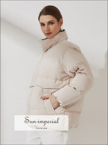 Womens Beige with Brown Inside Color Block Puffer Jacket Warm Outwear Winter Coat Black Buttoned Maxi Trench Windbreaker With Long Sleeve 