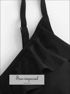 Women's Black Lace Beach Swimwear Two-piece Fashion Bikini Set High Waist Push-up Bra Swimsuit Chest
