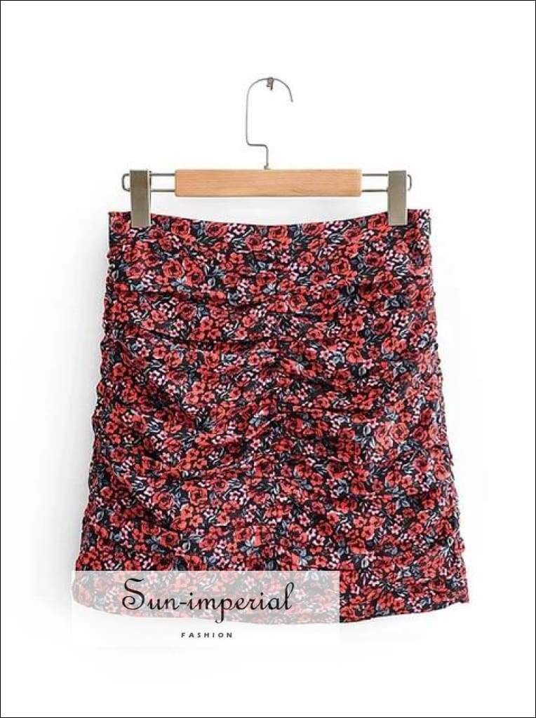 Women’s Black with Red Rose Flower Print Puff Sleeve Square Neck top and Mini Skirt Two Piece 2 piece, piece set, skirt Beach Style Print, 