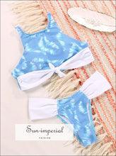 Womens Blue Floral High Neck Sport Tank Bra Bikini Set Swimsuit SUN-IMPERIAL United States