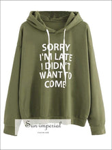 Women’s Fashion Solid Color Letter Printing Long Sleeve Hooded Sweater Loose Casual Sweatshirt SUN-IMPERIAL United States