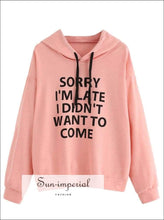 Women’s Fashion Solid Color Letter Printing Long Sleeve Hooded Sweater Loose Casual Sweatshirt SUN-IMPERIAL United States