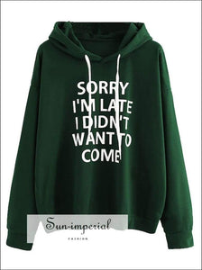 Women’s Fashion Solid Color Letter Printing Long Sleeve Hooded Sweater Loose Casual Sweatshirt SUN-IMPERIAL United States