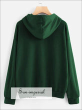 Women’s Fashion Solid Color Letter Printing Long Sleeve Hooded Sweater Loose Casual Sweatshirt SUN-IMPERIAL United States
