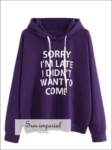 Women’s Fashion Solid Color Letter Printing Long Sleeve Hooded Sweater Loose Casual Sweatshirt SUN-IMPERIAL United States