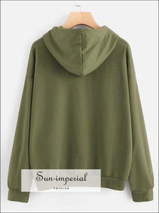 Women’s Fashion Solid Color Letter Printing Long Sleeve Hooded Sweater Loose Casual Sweatshirt SUN-IMPERIAL United States