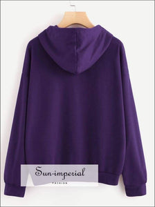 Women’s Fashion Solid Color Letter Printing Long Sleeve Hooded Sweater Loose Casual Sweatshirt SUN-IMPERIAL United States