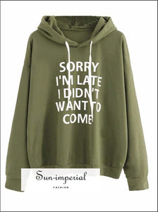 Women’s Fashion Solid Color Letter Printing Long Sleeve Hooded Sweater Loose Casual Sweatshirt SUN-IMPERIAL United States