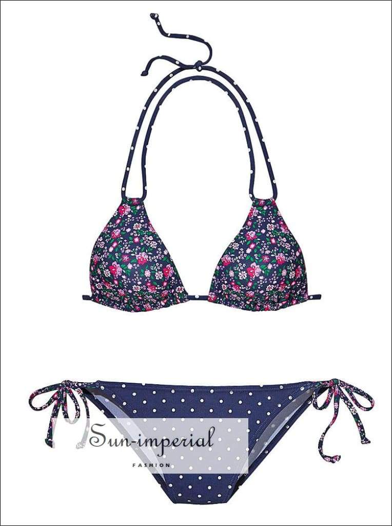 Women's Floral Print Two-piece Swimwear Fashion Low-cut Bikini Set Push-up Bra Backless Sling