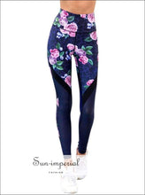 Women’s High Waist Fashion Flower Print Stitching Fitness Yoga Leggings Running Training SUN-IMPERIAL United States