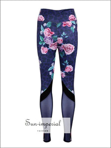Women’s High Waist Fashion Flower Print Stitching Fitness Yoga Leggings Running Training SUN-IMPERIAL United States