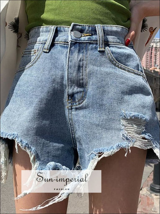 Women’s Ripped Washed Dostrapted Casual Denim Shorts BASIC SUN-IMPERIAL United States