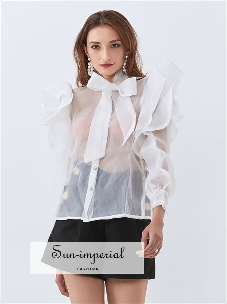 Sun-imperial - yahli top - yellow sheer chiffon puff long