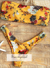 Yellow Floral Swimsuit Printed Tube top Bikini Split Swimsuit Strapless Bikini Push up