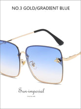 Yellow Luxury Square Bee Sunglasses Women Vintage Metal Frame Oversized Sun Glasses Female Gradient