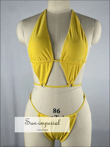 Yellow One Piece Backless Monokini With Belt Tie Detail Sun-Imperial United States