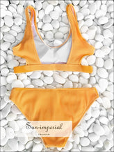 Yellow Solid Bikini Set Plain Cut out Padded Two Pieces Swimwear