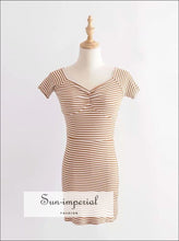 Yellow Striped off the Shoulder Bodycion Sweetheart Neck Ribbed Mini Dress Short Sleeve