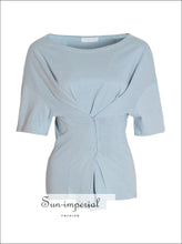Zara top - Summer Solid Skew Collar T Shirt Women off Shoulder Short Sleeve Slim Button Irregular Off Shoulder, Sleeve, Collar, Button, 