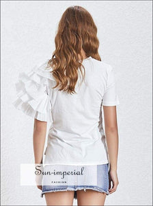 Zaw top - White Printed T-shirt Sleeve